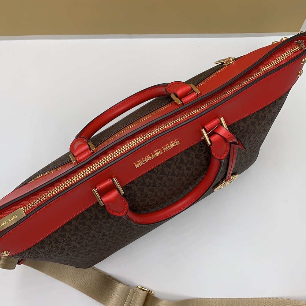 Michael Kors Jet Set Travel Large North South Tote Bag Brown MK Logo Fla… - Picture 15 of 16